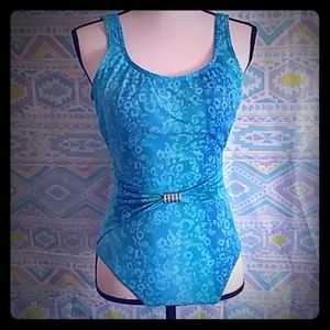 Vintage Athena Blue Striped & Bloched Swimsuit